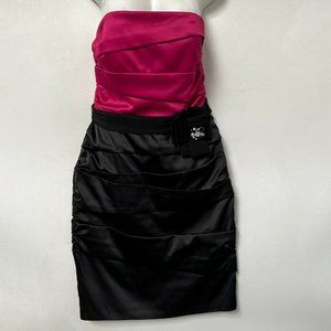 WHBM White House Black Market Our Satin Gala Dress Pink Bodice Black Skirt Sz 8